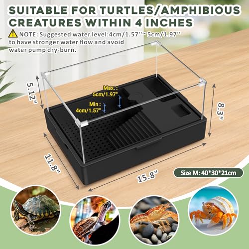 GOZILLA Small Turtle Tank Kit+Water Pump+Lamp, Acrylic Turtle Tank Starter Kit with Adjustable 5W Water Pump and Timing/Dimming Lamp, Multi-Functional Area for Small Turtles(Black Kit). - color: Black Kit