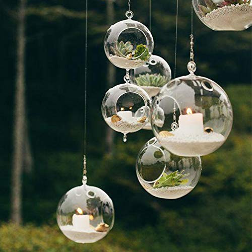 WGV Hanging Terrarium Globe, Width 4", Height 4.75", DIY Air Succulent Planter, Clear Glass Vase Orb with Flat Bottom, Candle Holder for Windowsill Outdoor Garden Decor, 3 Pieces Bulk - size: 4"