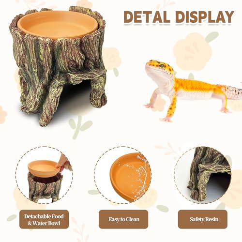 PINVNBY 3 in 1 Reptile Hide Cave with Removable Sump and Humidity Water Dish,Reptiles Hideout Water Tank Accessories for Small Reptiles Gecko,Leopard Gecko,Lizard,Snake,Crabs