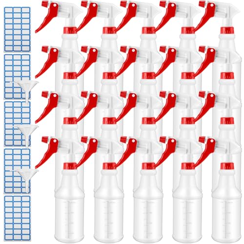 Eccliy 20 Pack 16oz Empty Spray Bottles, Leakproof Cleaning Bottles with Measurement and Adjustable Nozzle for Housekeeping, Commercial Use(Cylinder,Red White New Spray Head) - color: Red White New Spray Head, style: Cylinder