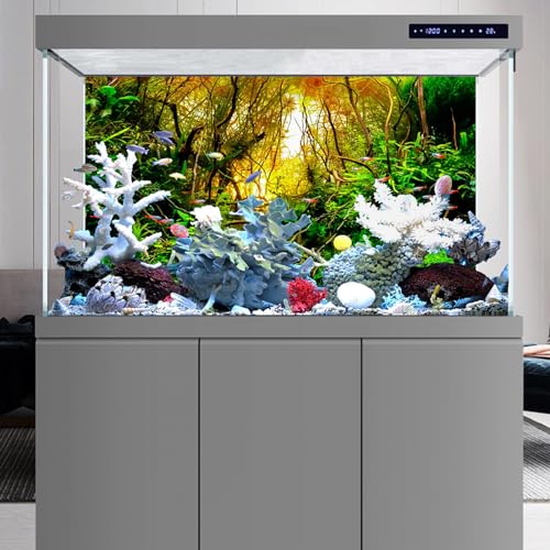 YongFoto Fish Tank Background 24x12 inch River Bed Waterweeds Moss Lake Aquatic Plant Undersea Tree Branch Backdrop Reptile Habitat Terrarium Aquarium Background - color: Green-1, size: 24x12in/60x30cm