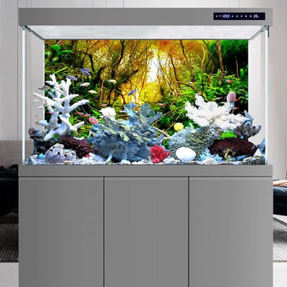 YongFoto Fish Tank Background 24x12 inch River Bed Waterweeds Moss Lake Aquatic Plant Undersea Tree Branch Backdrop Reptile Habitat Terrarium Aquarium Background - color: Green-1, size: 24x12in/60x30cm