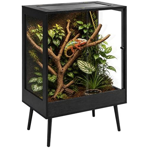 32" x 18" x 36" Tall Reptile Terrarium with Leg Stand, 90 Gallon Vertical Glass Chameleon Cage with Front Opening Doors, Ventilated Mesh Top, Rainforest Habitat for Arboreal Reptiles, Black