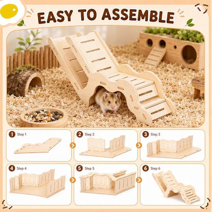 BreezeHug 4 Pcs Hamster Cage Accessories Hamster Platform Hideout Wooden Tunnel Ladder Playhouse Game Climbing Toy with Platform for Pets Dwarf Syrian Mice Degus Gerbils Squirrel(L-Shaped) - style: L-shaped