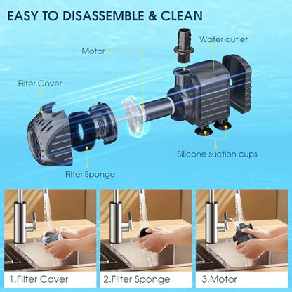 Ultra Quiet Submersible Water Pump 120GPH Size 2.8Lx2.1Wx2.3H in | Water Pump with Dry Burning Protection, 5ft Cord, 3ft High Lift for Fountains, Waterfall, Hydroponics, Aquariums KF202 - size: 120GPH