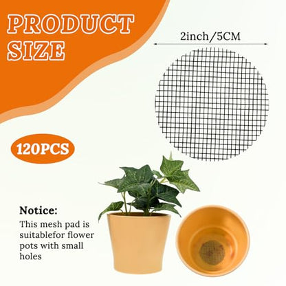 Amaxiu 120Pcs Plant Pots Hole Mesh Pad, 2 in Round Flower Pot Drainage | Mesh Mats Bonsai Potting, Eye Mesh Mats, Barrier for Gardening to Prevent Soil, Leaking Horticultural Enthusiasts