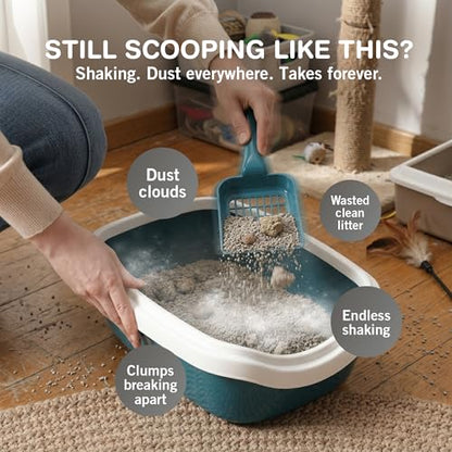 Sprinkle & Sweep: Litter Box Speed Shifter - 2 Pack - Metal Scoop, Comfortable Wood Grip, Washable Stand, Efficient Cleaning, Cat & Pet Maintenance - style: 2-Pack Sifter
