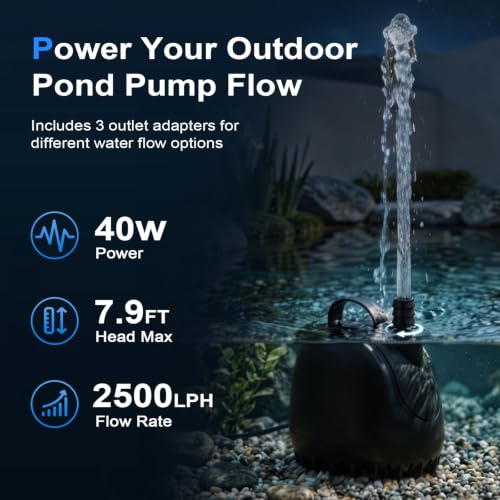 hygger 660GPH Submersible Aquarium Water Pump (2500L/H 40W) with 3 Nozzles | Ultra Quiet Fish Tank Pump with Ceramic Shaft, Overheat Protection for Aquarium, Pond, Hydroponics (7.9ft Lift)