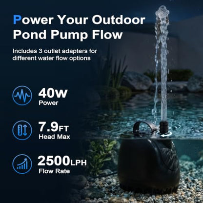 hygger 660GPH Submersible Aquarium Water Pump (2500L/H 40W) with 3 Nozzles | Ultra Quiet Fish Tank Pump with Ceramic Shaft, Overheat Protection for Aquarium, Pond, Hydroponics (7.9ft Lift)