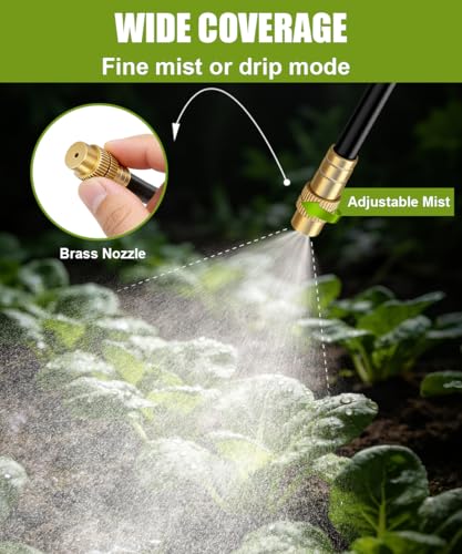 100FT 5/16" Misting Irrigation System for Garden with 40 Adjustable Nozzles | 360° Bendable Copper Nozzles, Quick Connect, Steady Flow, UV-Resistant PE Tubing & Accessories, Garden Beds& Greenhouse - size: 100 FT+40 Nozzles