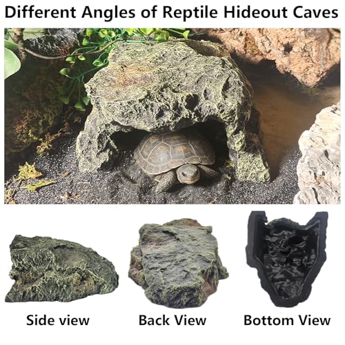 BNOSDM Reptile Hideout Rock,Tortoise Hide Cave,Resin Rock,Lizards Hideaway,Turtle Basking Platform,Reptiles Habitat Decor Tank Accessories for Bearded Dragon Gecko Snakes Chameleon Frogs