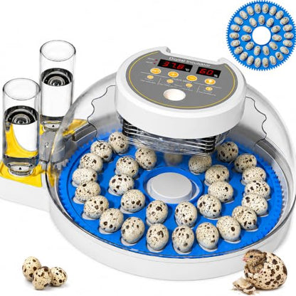 32 Quail Egg Incubator for Hatching Eggs, Dual Power Supply, Automatic Egg Turner, Humidity & Temperature Monitor, Egg Candler, External Water Filling, Bird Egg Incubator for Quail Dove