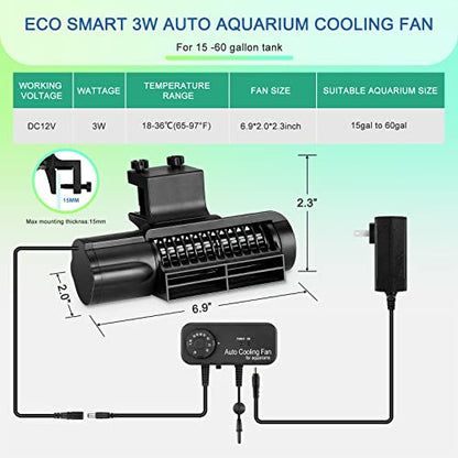 Aquarium Chillers Aquarium Cooling Fan, DC12V Auto Fish Tank Cooling Fan with Adjust knob,Cross-Flow Fan with Broad Airflow (3W) - size: 3W