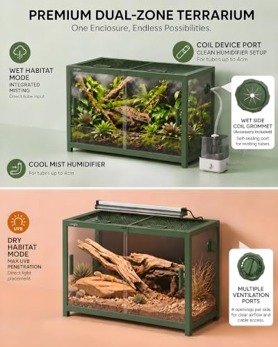 48 Gallon Reptile Tank, Gecko Reptile Enclosure Front Sliding Door | Stackable ventilation Gecko reptile terrariums Tank anti-escape locks and no-fingerprint handles humidification atomization - color: Green, size: 48 Gallon