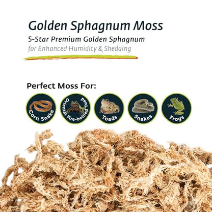 Galápagos (05203) 5-Star Golden Sphagnum Moss | Long-Fiber Snake Bedding, Reptile Substrate & Terrarium Moss for Frogs, Toads, Carnivorous Plants, Leopard Geckos, Snakes, and Amphibians, 1/3 Pound