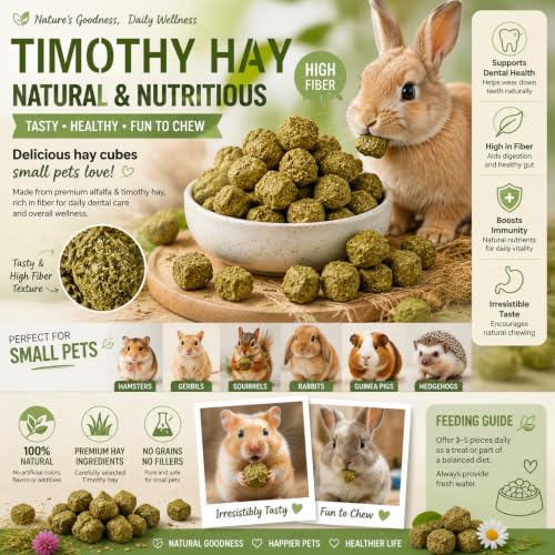 Timothy Hay Cubes 4.5oz Can- 100% Natural Mini Hay Bricks Timothy Hay Pellets for Rabbits, Chinchillas, Tortoise, Guinea Pigs & Small Pets