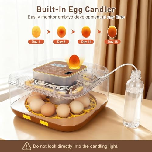 Series IV - 12-Egg Fully Automatic Incubator, Low Maintenance, Sensor-Based Precise Humidity & Temp Control, Custom-Interval Auto Turn & Auto Stop, Preset Incubation Days, Candler, Alarms - size: New 12-Egg Brown