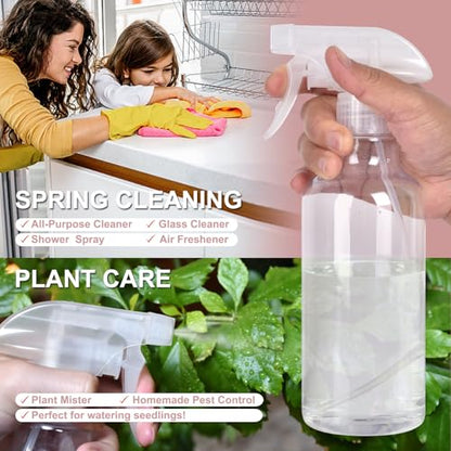 LANBEAUTIFY Plastic Spray Bottles - Empty Spray Bottles for Cleaning,16.9oz/2Pack,Mist/Stream Spray Bottle for Plants, Pet, Hair - (Clear, 16.9oz)