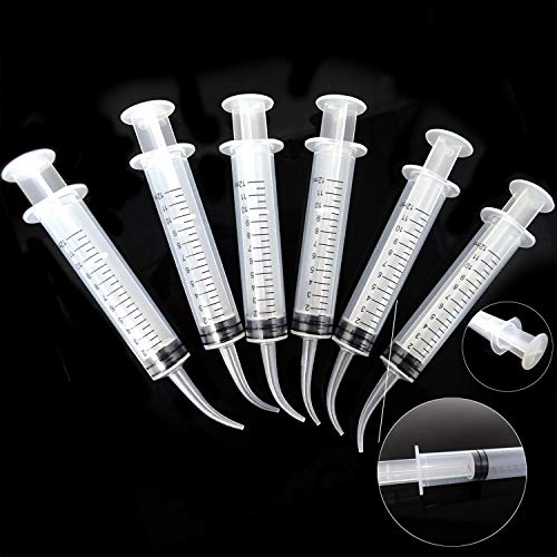 Honbay 6PCS Plastic Pet Feeding Syringe with Measurement for Birds Dogs Cats (Curved Tip)