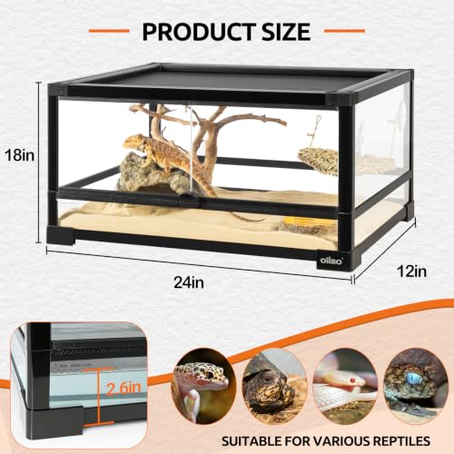 20 Gallon Tempered Glass Reptile Tank, 24" x 18" x 12" Reptile Terrarium with Sliding Doors Front Opening Reptile Enclosure with Top Screen Ventilation (Knock-Down) - size: 24" x 18" x 12"