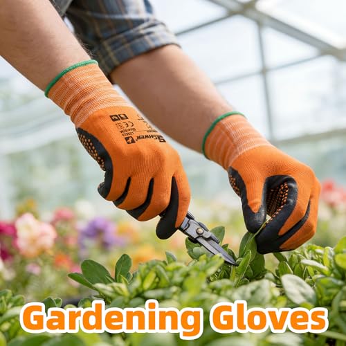 Schwer 3/6/12 Pairs Safety Work Gloves, MicroDot Abrasion & Grip, LT5619, S | Certified to Level 6 Abrasion, Strong Grip, Microfoam Nitrile Coated, Touchscreen, 3D-Comfort, A1 Cut Resistant, Gardening - size: Small
