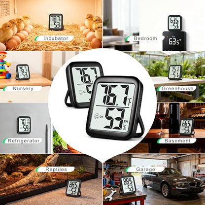 2 Pack Room Thermometer Indoor Hygrometer | Monitor Temperature & Humidity, Accurate, Fast Read, Easy To View, Magnetic/Kickstand/Hanging, ℉/℃, w/ Battery, Compact - color: 2 Pcs * Classic Black ( 97%+ Choice )