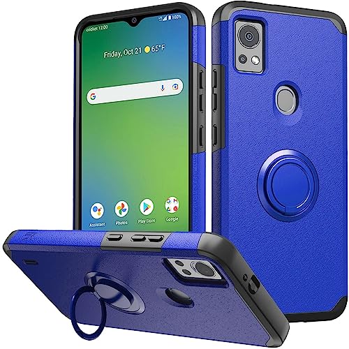 for AT&T SL112A 6782D / Cricket SL112C Shockproof Ring Stand Hybrid Cover Phone Case + Tempered Glass + Extreme Band + Stylus Pen + Pry Tool (Blue) - color: Blue