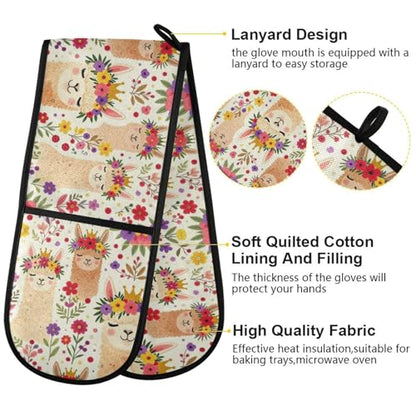 Dual-functionality Mitts and Pot Holders Sets High Heat Resistant Pot Holder Gloves Kitchen Aid BBQ (Llama White Cover) - color: Llama White Cover