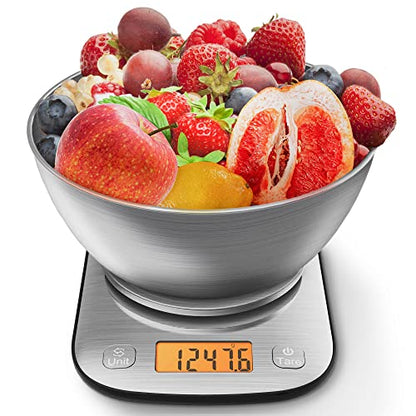 GRAM PRES Food Kitchen Scale Digital Weight Grams and Oz 11lb/0.01oz | With IPX6 Waterproof，Professional Stainless Steel Digital Kitchen Food Scale With Bowl For Weight Loss Dieting Baking Cooking