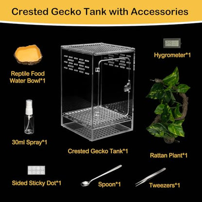 Reptile Tank,8" x 8" x 12" Crested Gecko Terrarium Tall Starter Kit | PC Vertical Transparent Enclosure,Arboreal Tarantula Ventilation Habitat for Tree Frog Dart Cribs,Gecko,Small Reptile Cage - size: 8*8*12inch