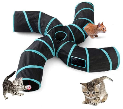 Upgraded Cat Tunnel Toy with 5 peek-a-Boo Windows, Large 4-Way Maze Tube | cat tunnels for indoor cats large,Collapsible Maze House Play Tube Interactive Toy for Cat Kitten Kitty Rabbit Black - size: 4-way Black