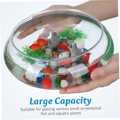 POPETPOP 2pcs Transparent Plastic Fish Bowl Aquarium Desktop Tank for Goldfish Turtles Small Reptiles Home Office Decor Unbreakable Breeding Container