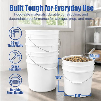 3.5 Gallon Bucket, Food-Grade w/Lid, BPA-Free, Black,3 Packs | Airtight Gamma Seal Screw-On Lid, Heavy-Duty 90 Mil HDPE Plastic, Food Safe and Durable Container, Bulk Storage, Made in USA - color: Black, size: 3 Packs