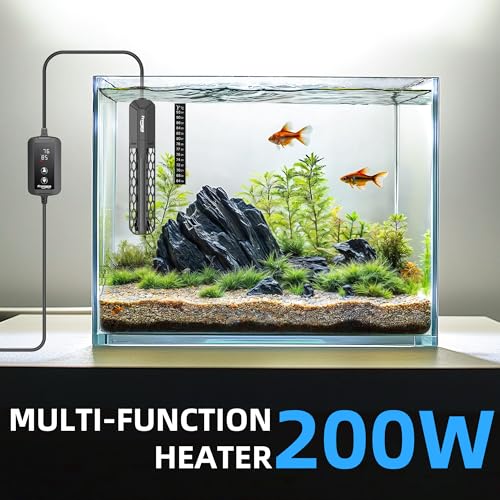FREESEA Adjustable Aquarium Heater 20-50Gal: 200W 64-95°F Precise Control | Holds Temperature Steady Within 1° F for TropicalFish Community Tanks - External Digital Controller & Dry Run Protection - size: 200W(20-40gallon)
