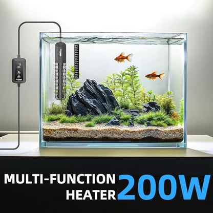 FREESEA Adjustable Aquarium Heater 20-50Gal: 200W 64-95°F Precise Control | Holds Temperature Steady Within 1° F for TropicalFish Community Tanks - External Digital Controller & Dry Run Protection - size: 200W(20-40gallon)