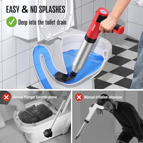 POPULO Electric Toilet Plunger, Air Powered Toilet Clog Remover, Heavy Duty Power Plunger, High Pressure Drain Unclogger for Household Toilets, Electric Drain Clog Remover with Built-in Air Pump