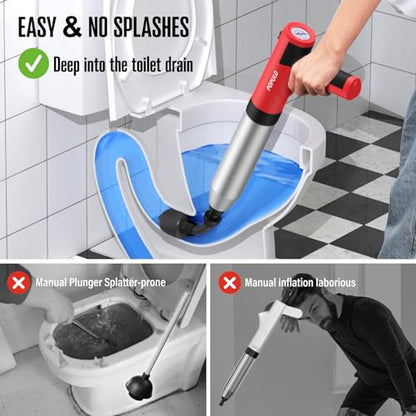 POPULO Electric Toilet Plunger, Air Powered Toilet Clog Remover, Heavy Duty Power Plunger, High Pressure Drain Unclogger for Household Toilets, Electric Drain Clog Remover with Built-in Air Pump