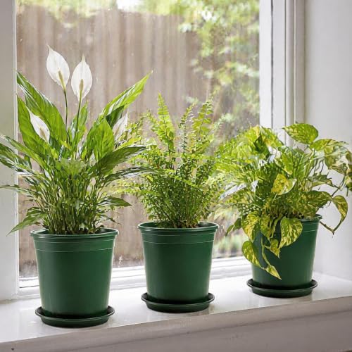 Fasmov 10PCS 1 Gallon Durable Nursery Pot Garden Flower Pots Nursery Plant Container Kit with 10 Pcs Matching Pallets - color: Green