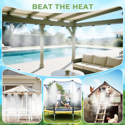 HIRALIY DIY Misters for Outside Patio, 32.8FT (10M) Misting Hose, 10 Brass Mist Nozzles, 2 Plugs, Water Misters for Backyard, Porch, Patio Cooling, Garden Watering and Chicken Coop