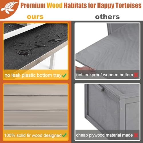 Ketive Tortoise Habitat Large Wooden Tortoise Enclosure Habitat with No-Leaking Tray Indoor & Outdoor, Reptile Cage for Small Animals TOR03-Grey