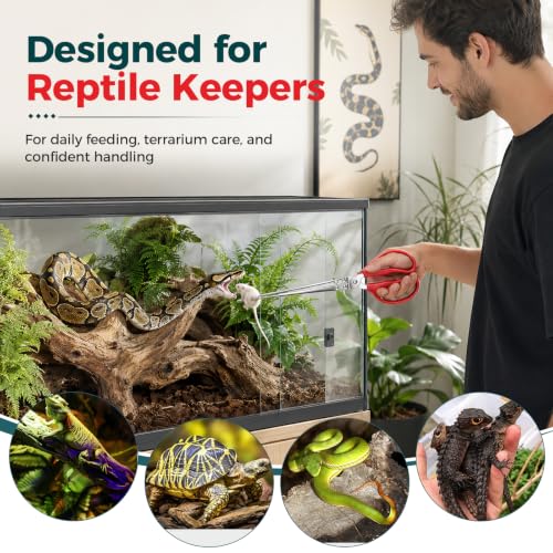 Snake Feeding Tongs, 15-Inch Stainless Steel Reptile Feeding Tongs with Serrated Tips | 15-Inch Reach, Secure Grip, One-Hand Control, Stainless Steel, For Reptiles