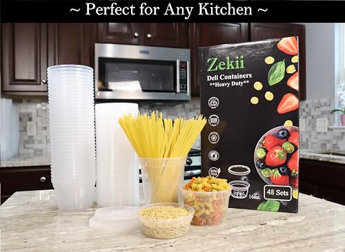 Zekii EXTRA THICK Deli Containers with Lids, [48Sets 16oz] Soup Containers w/Lids Airtight, Disposable, BPA Free, Takeout soup Cups, Meal Prep, Food Storage Containers with Measurements - color: Clear - 16 oz