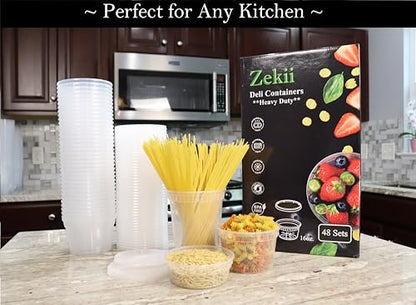 Zekii EXTRA THICK Deli Containers with Lids, [48Sets 16oz] Soup Containers w/Lids Airtight, Disposable, BPA Free, Takeout soup Cups, Meal Prep, Food Storage Containers with Measurements - color: Clear - 16 oz