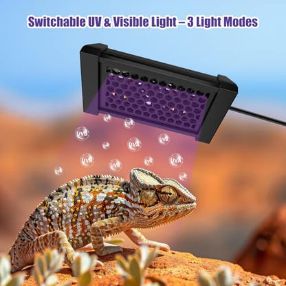 5 Inch LED UVB Reptile Light with 24H Cycle Timer & Dimmer | 4W UVA UVB Lamp, UVI Switching, Brightness Adjustment for Turtle, Bearded Dragon, Lizard and More(No Heat) - size: 5 inches