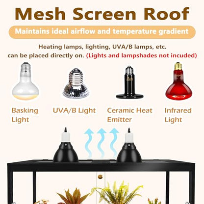Bearded Dragon Tank 81 Gallon, 48 x 20 x 20 Inch Wooden Reptile Enclosure with Metal Mesh Top, Clear Acrylic Sliding Doors and Lock, Large Lizard and Snake Tank, Black - color: Black, size: 81 Gallons
