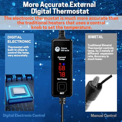 AquaMiracle Upgraded 100W Small Aquarium Heater Fish Tank Heater Turtle Heater Super Mini Aquarium Heater, Dry-Run/Overheating Protection and Memory Function, Dual LED Display, for 10-20 Gal Tanks - size: For 10-20 Gal Aquariums