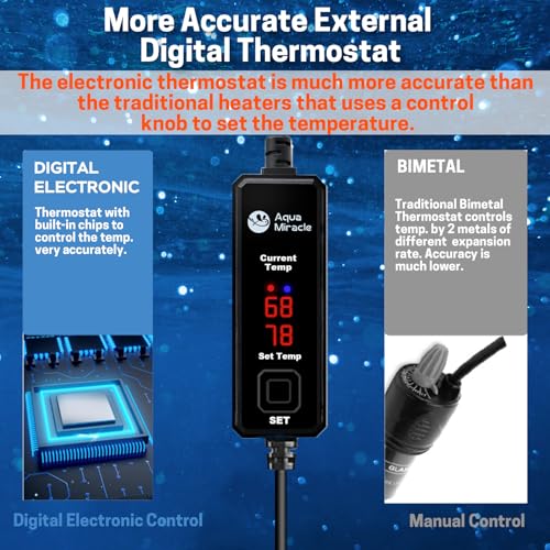 AquaMiracle Upgraded 15W Small Aquarium Heater Fish Tank Heater Turtle Heater Super Mini Aquarium Heater, Dry-Run/Overheating Protection and Memory Function, Dual LED Display, for 1-3 Gal Tanks - size: For 1-3 Gal Aquariums