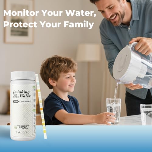TESPERT Drinking Water Test Strips 125ct, Lead Home Tap Well Water Test Kit | 30s Quick Screening 16 in 1 Water Tester for Hardness, Lead, pH, Iron, Copper, Chlorine, Nitrite, Carbonate, Alkalinity