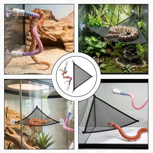 2PCS Snake Enrichment for Reptiles, Reptile Hammock, Two Piece Snake Hammock Set with Suction Cup and Small Size, Snake Hammock for Terrarium, Snake Enrichment with Cotton Rope and Suction Cup, Snake