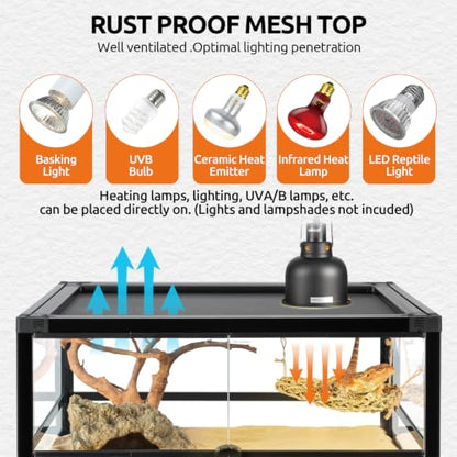 20 Gallon Tempered Glass Reptile Tank, 24" x 18" x 12" Reptile Terrarium with Sliding Doors Front Opening Reptile Enclosure with Top Screen Ventilation (Knock-Down) - size: 24" x 18" x 12"